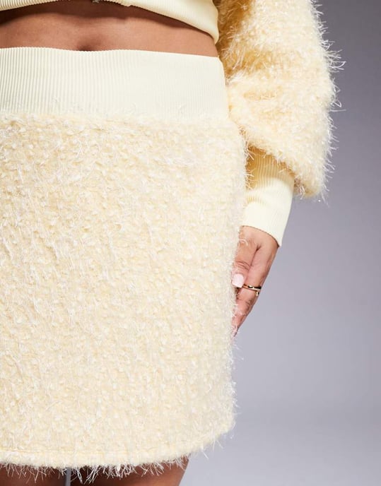 ASOS LUXE Curve co-ord fluffy textured skirt in Buttermilk - Image 4