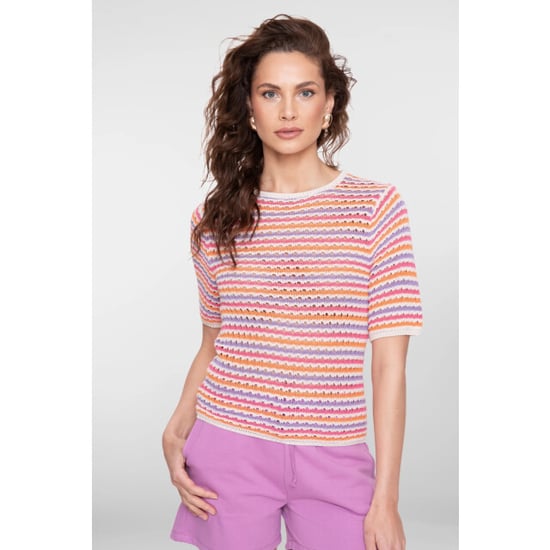 Geisha 64088-70 718 pullover multi col stripe s/sl ecru/purple/orange/cyclame - Image 4