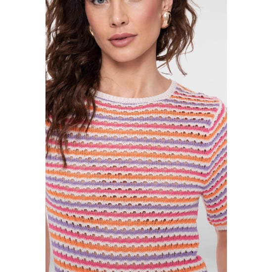Geisha 64088-70 718 pullover multi col stripe s/sl ecru/purple/orange/cyclame - Image 6
