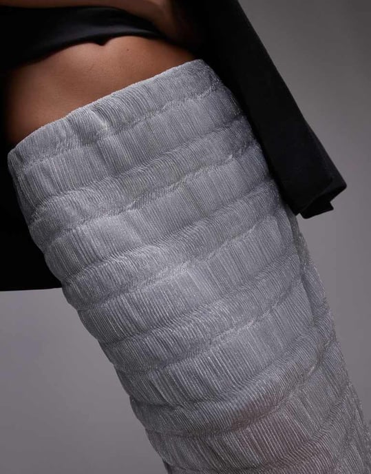 Topshop sheer crinkle midi skirt in silver - Image 4