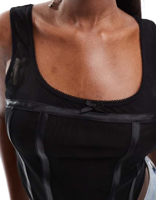 ASOS DESIGN sleeveless mesh corset top in black - Image 4