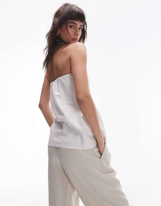 Topshop linen longline bandeau in white - Image 2