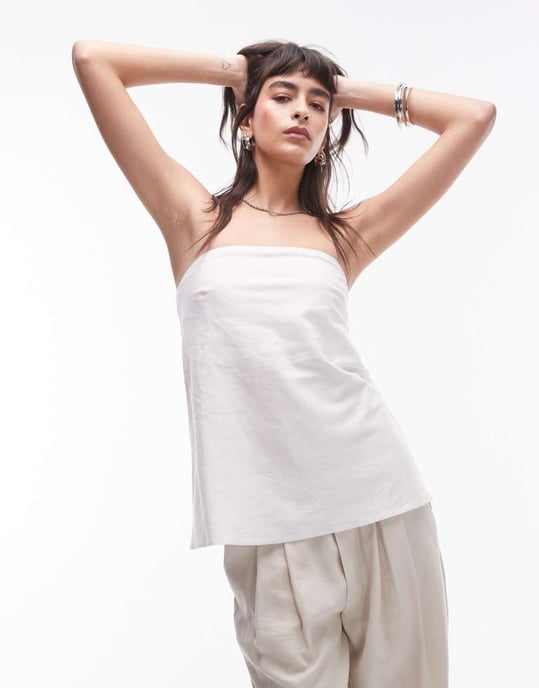 Topshop linen longline bandeau in white - Image 3