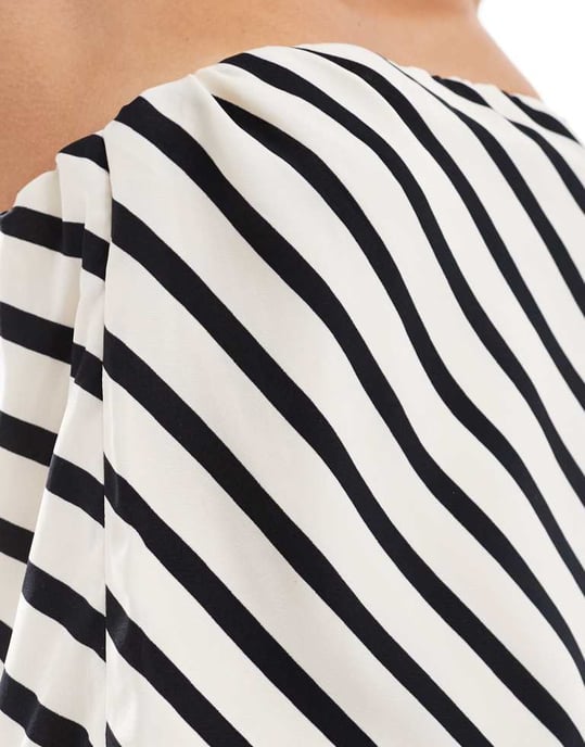 Abercrombie & Fitch co-ord striped satin scarf top black and cream - Image 3