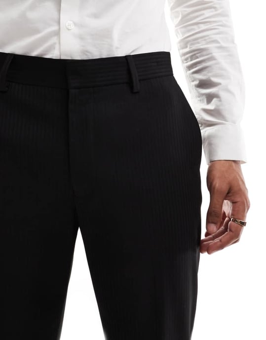 ASOS DESIGN slim suit trousers in subtle black herringbone - Image 3