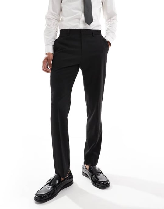 ASOS DESIGN slim suit trousers in subtle black herringbone - Image 4