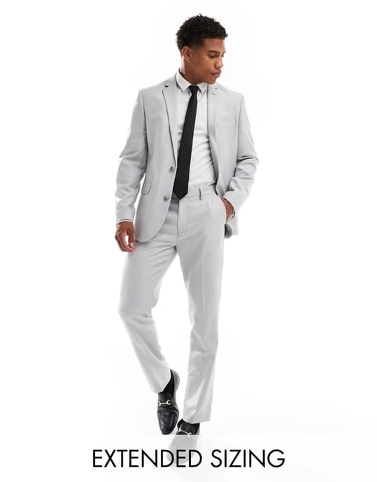 ASOS DESIGN slim suit trousers in grey herringbone - Image 3