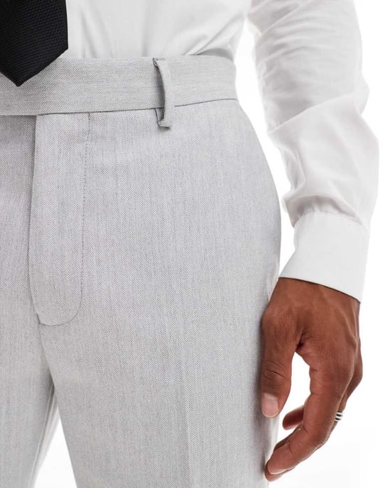 ASOS DESIGN slim suit trousers in grey herringbone - Image 4