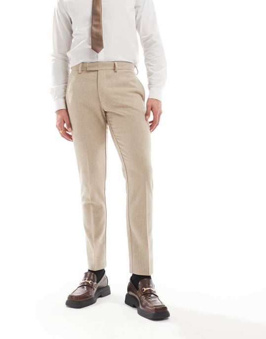 ASOS DESIGN skinny suit trousers with wool in camel barleyweave - Image 2