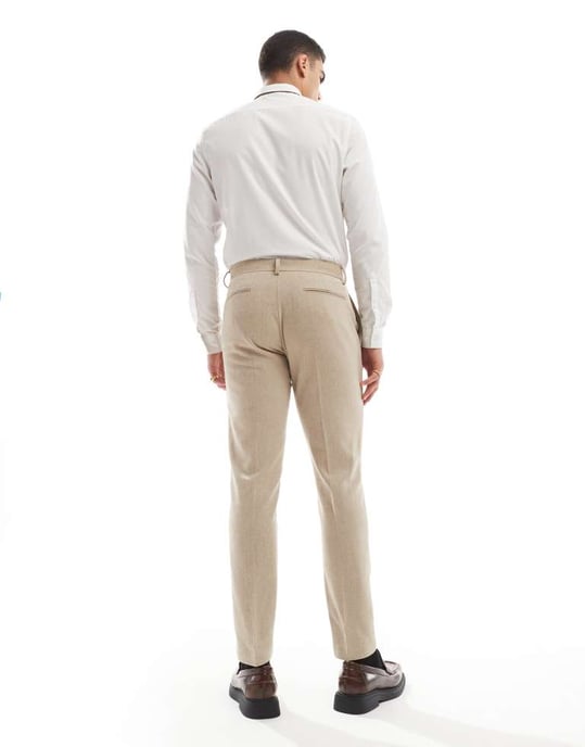 ASOS DESIGN skinny suit trousers with wool in camel barleyweave - Image 3