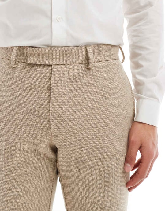 ASOS DESIGN skinny suit trousers with wool in camel barleyweave - Image 4