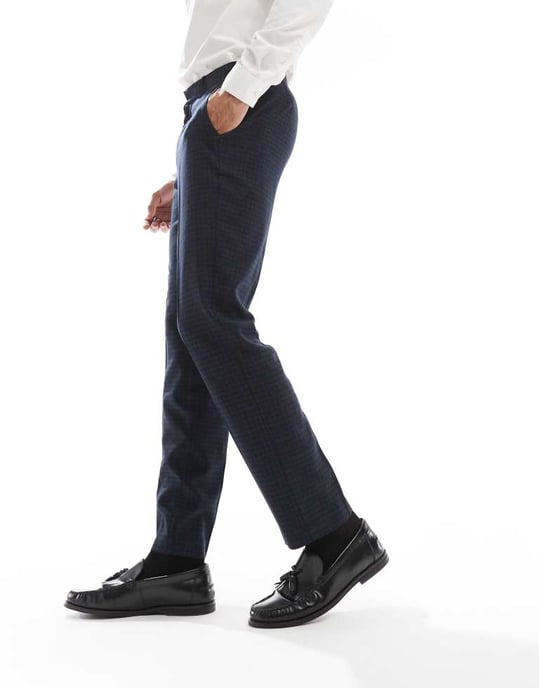 ASOS DESIGN slim suit trousers in tonal navy check - Image 2
