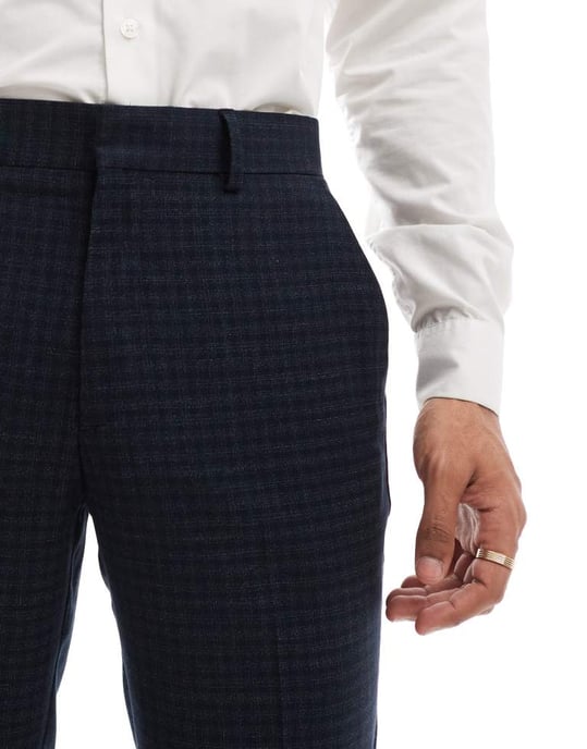 ASOS DESIGN slim suit trousers in tonal navy check - Image 3