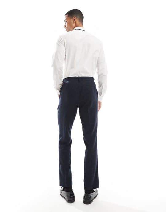 ASOS DESIGN slim suit trousers in tonal navy check - Image 4