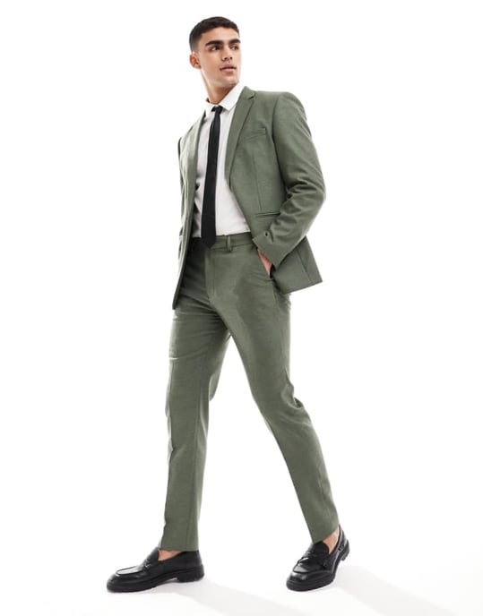 ASOS DESIGN slim suit trousers in forest green oxford texture - Image 1
