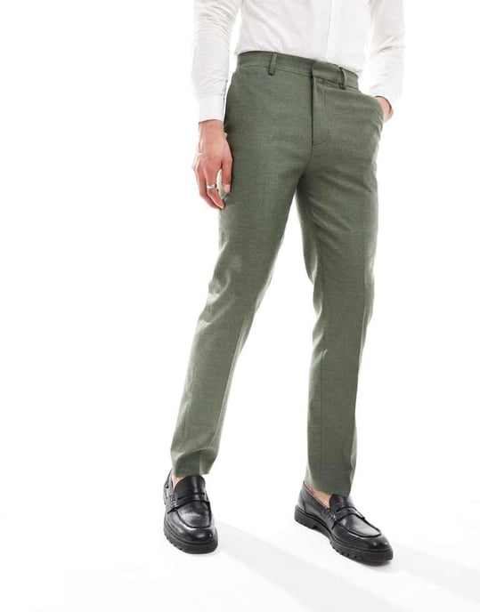 ASOS DESIGN slim suit trousers in forest green oxford texture - Image 2