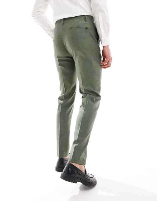 ASOS DESIGN slim suit trousers in forest green oxford texture - Image 4