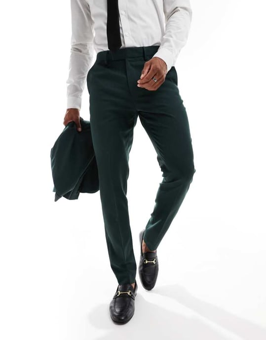 ASOS DESIGN skinny suit trousers in dark green herringbone - Image 2