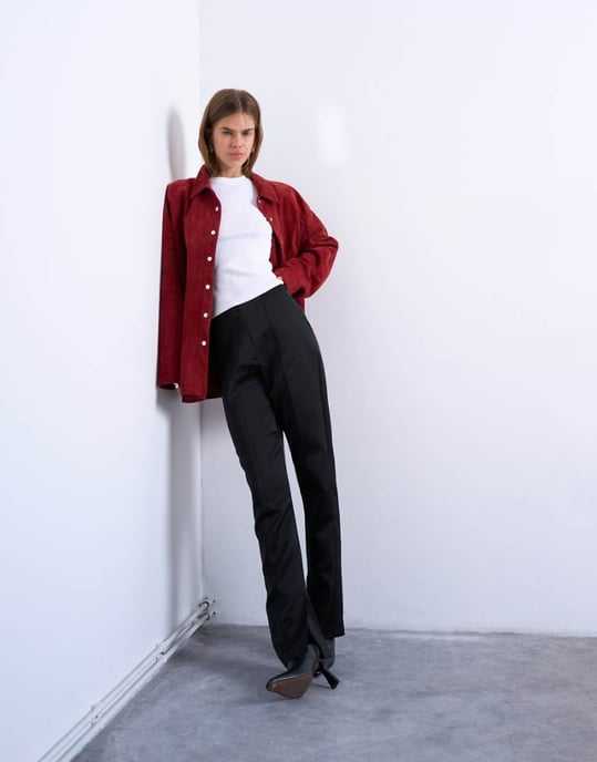 Topshop satin straight leg with side split trouser in black - Image 1