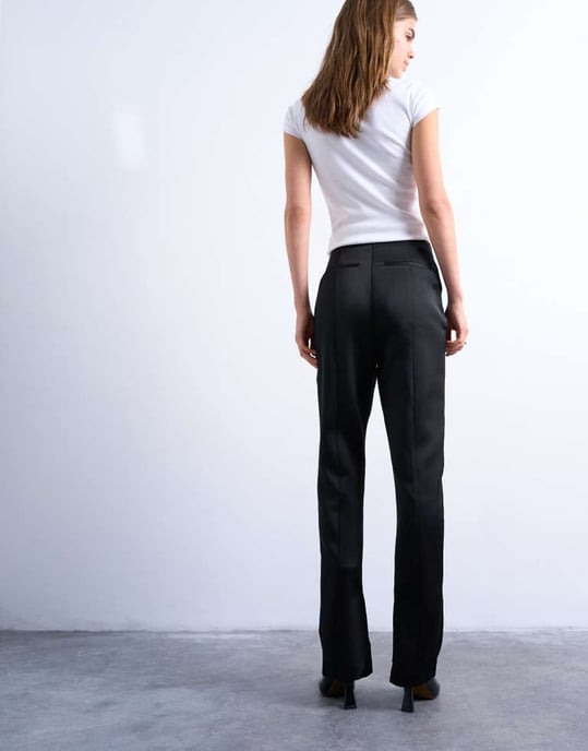 Topshop satin straight leg with side split trouser in black - Image 3