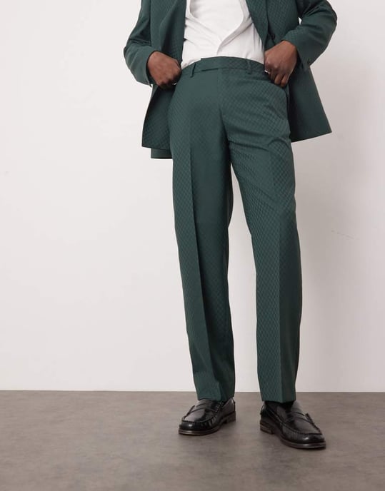 ASOS DESIGN straight leg suit trousers in checkerboard weave in green - Image 2
