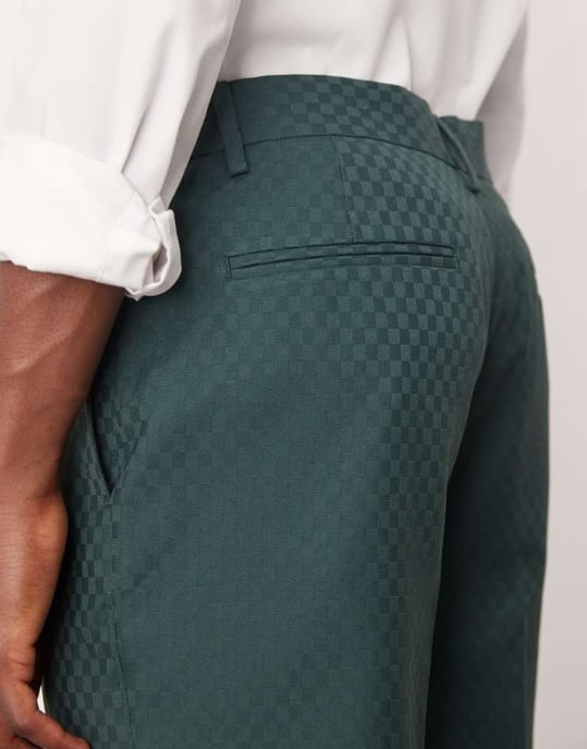 ASOS DESIGN straight leg suit trousers in checkerboard weave in green - Image 3