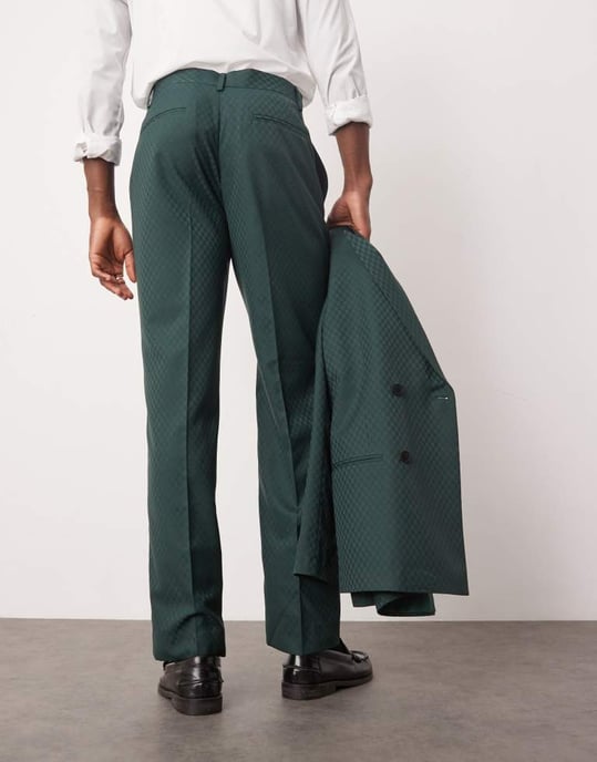 ASOS DESIGN straight leg suit trousers in checkerboard weave in green - Image 4