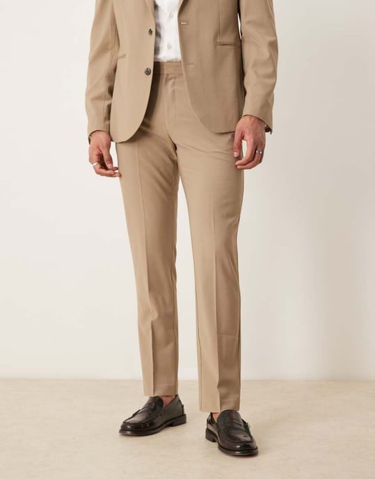 ASOS DESIGN washable slim suit trousers with lightweight worsted wool in beige - Image 2