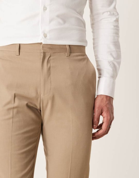 ASOS DESIGN washable slim suit trousers with lightweight worsted wool in beige - Image 4