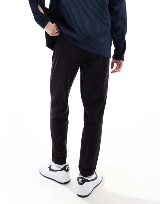 ASOS DESIGN smart tapered fit chino trousers in black with half elasticated waist - Image 4