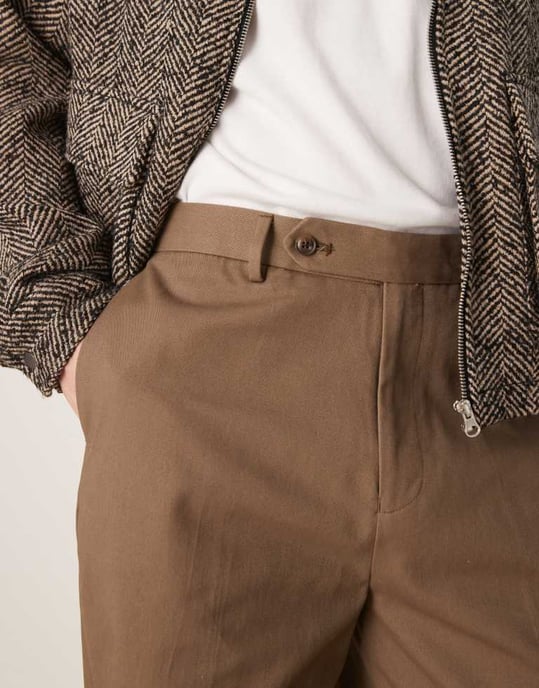 ASOS DESIGN smart oversized tapered cotton chino trousers with front pleat in khaki - Image 3