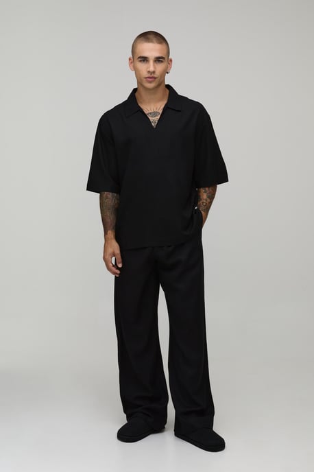 Wide Leg Half & Half Waist Linen Blend Trouser - Image 4