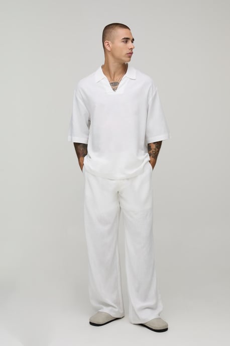 Wide Leg Half & Half Waist Linen Blend Trouser - Image 4