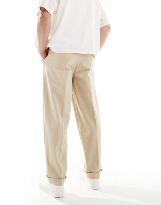 ASOS DESIGN smart premium cotton oversized tapered chino trousers in stone - Image 3