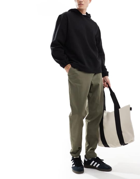ASOS DESIGN tapered pull on chino with elasticated waist in khaki - Image 2