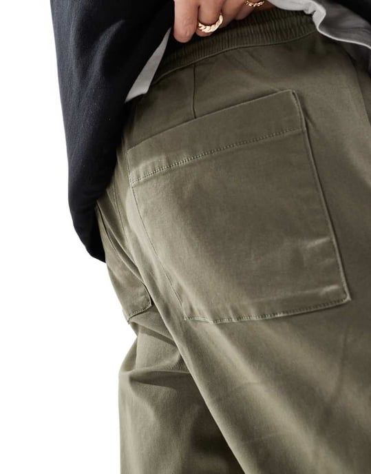ASOS DESIGN tapered pull on chino with elasticated waist in khaki - Image 3