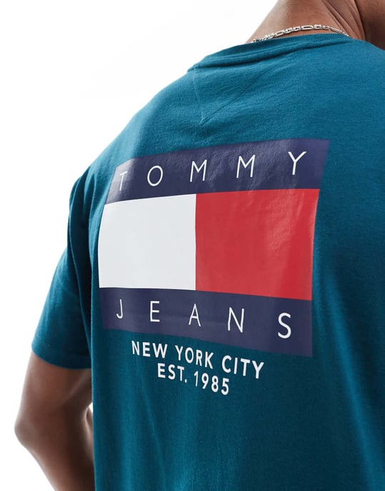 Tommy Jeans flag logo back print t-shirt in green - Image 2