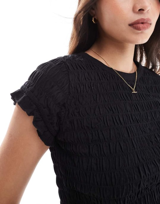 ASOS DESIGN shirred t-shirt in black - Image 3