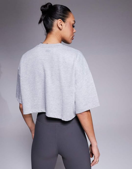 4505 Icon heavyweight cotton cropped t-shirt with quick dry finish in grey marl - Image 4