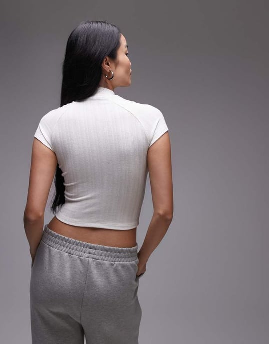 Calvin Klein Jeans high neck rib top in white - Image 3