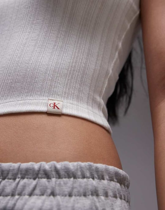 Calvin Klein Jeans high neck rib top in white - Image 4