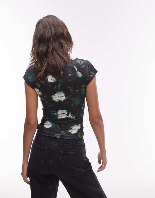 Topshop microfibre abstract smudge floral cap sleeve - Image 4