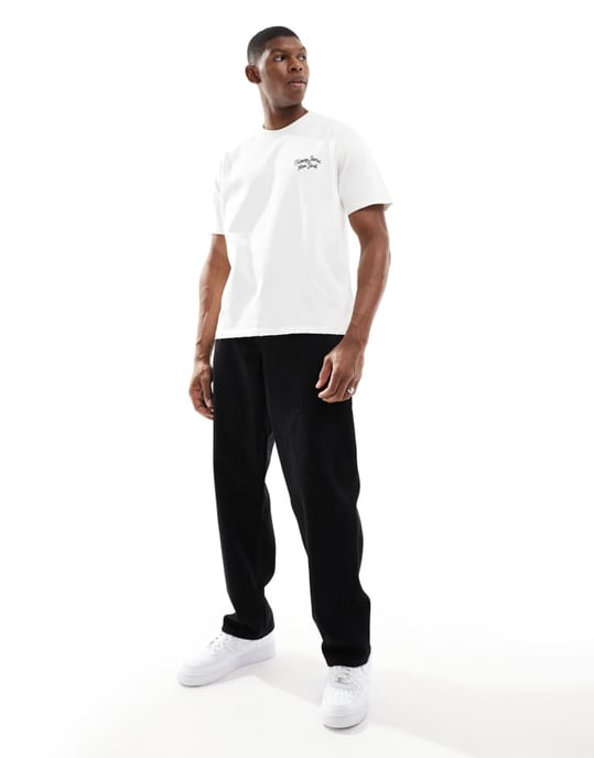Tommy Jeans chest script logo t-shirt in off white - Image 4