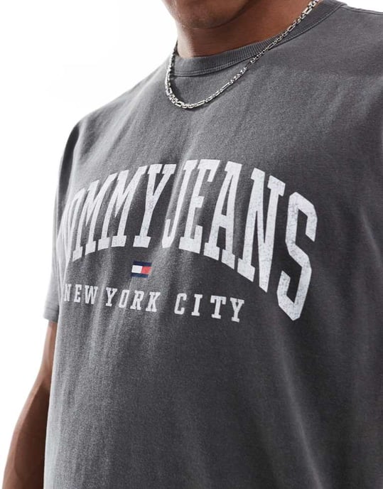 Tommy Jeans varsity logo t-shirt in washed grey - Image 4