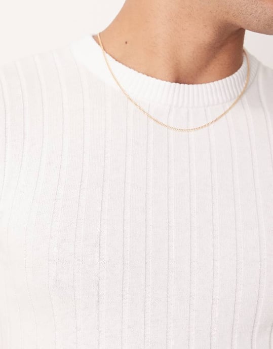 ASOS DESIGN muscle fit lightweight knitted rib t-shirt in white - Image 4