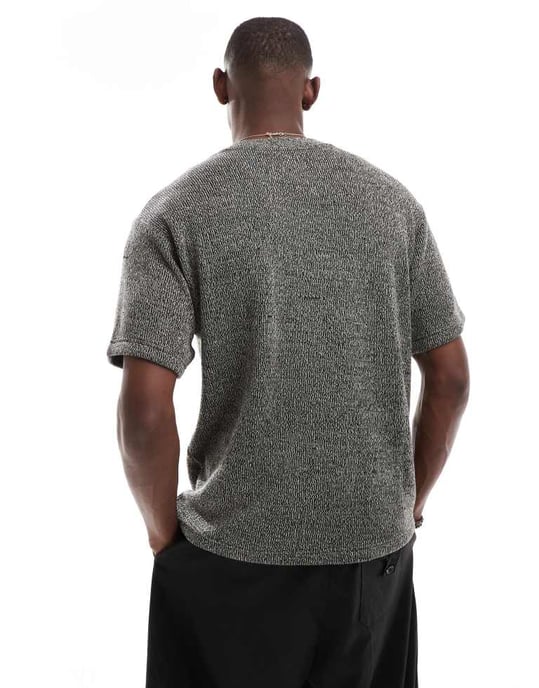 Pacsun short sleeve knitted t-shirt in heather black - Image 2