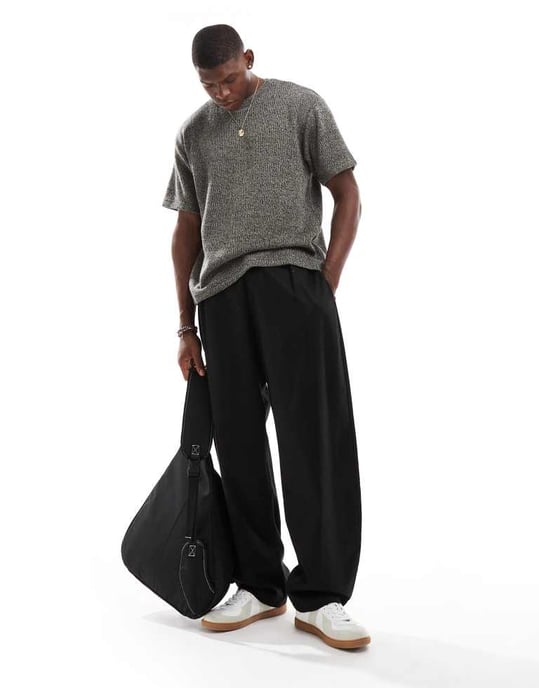Pacsun short sleeve knitted t-shirt in heather black - Image 3
