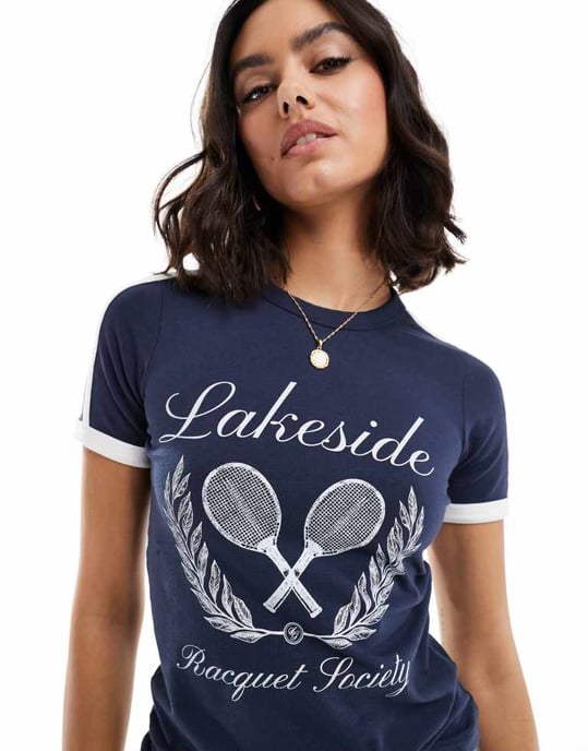 Cotton On fitted graphic longline tee in navy with lakeside graphic - Image 2