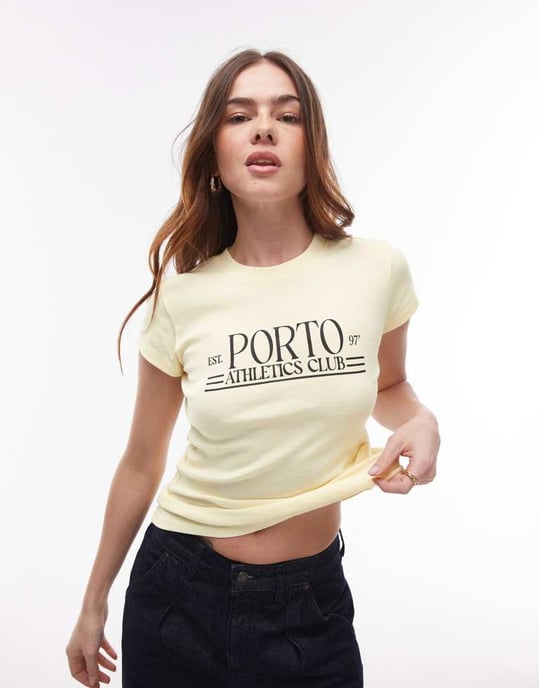Topshop graphic Porto baby tee in buttermilk - Image 4