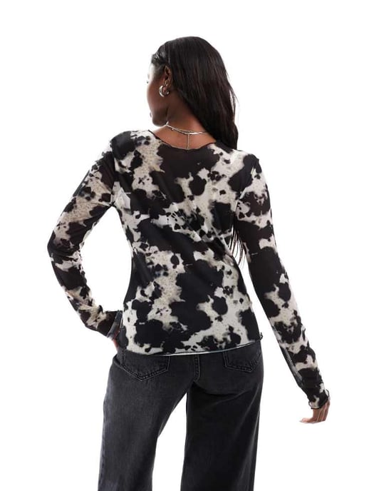 Object long sleeve mesh top in cow print - Image 3